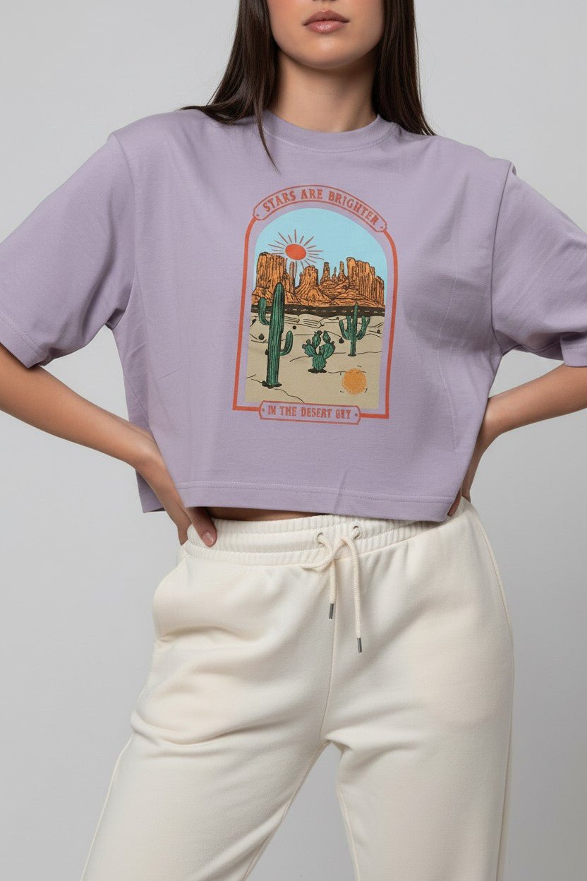 BreatheEasy Cropped T-Shirt — Pastel Lilac (Desert) - FLGD