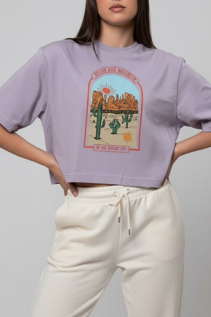 BreatheEasy Cropped T-Shirt — Pastel Lilac (Desert) - FLGD