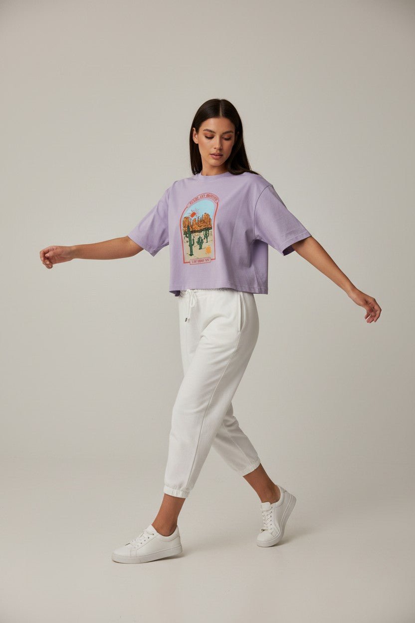 BreatheEasy Cropped T-Shirt — Pastel Lilac (Desert) - FLGD