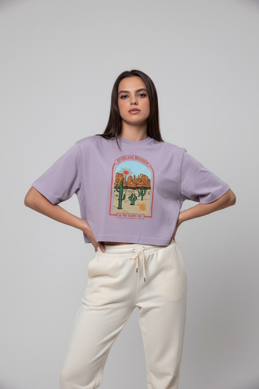 BreatheEasy Cropped T-Shirt — Pastel Lilac (Desert) - FLGD