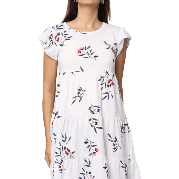 Floral White Mini Dress - 60% organic cotton & 40% recycled polyester - FLGD