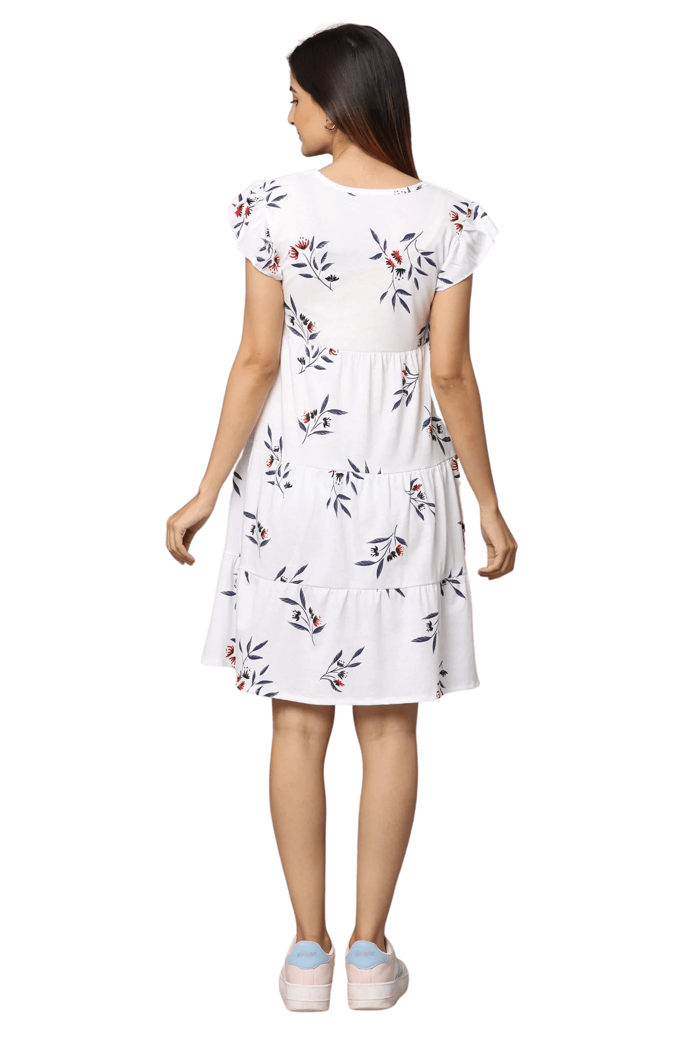 Floral White Mini Dress - 60% organic cotton & 40% recycled polyester - FLGD